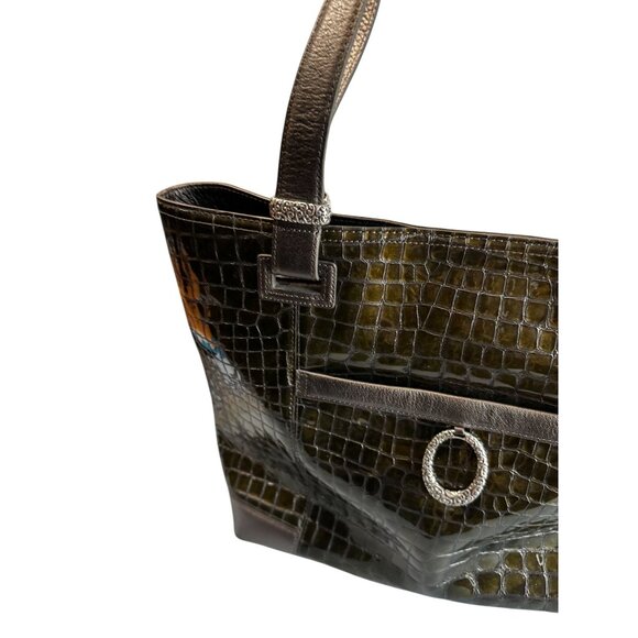 Brighton Jetson Laptop Tote Green Croc Embossed Patent Leather 14 Inch - Picture 5 of 12